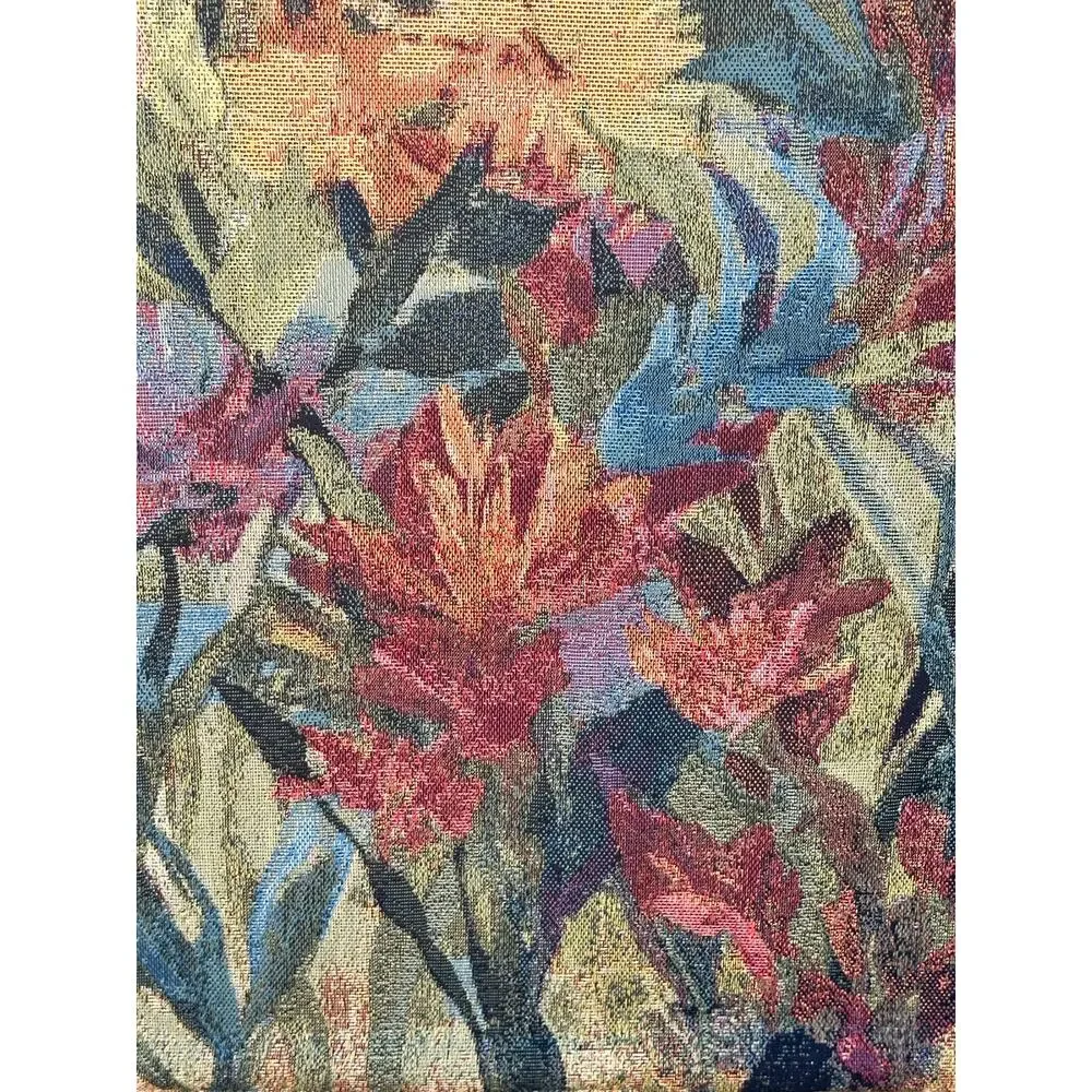 VTG Floral Tapestry Wall Hanging‎ Nature Garden Scene 30x29 USA Cottagecore BOHO